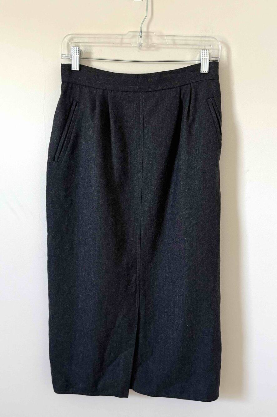 Vintage AT Antonella T Made in Italy Long Wool Skirt Dark Gray Size 42 (US 6)